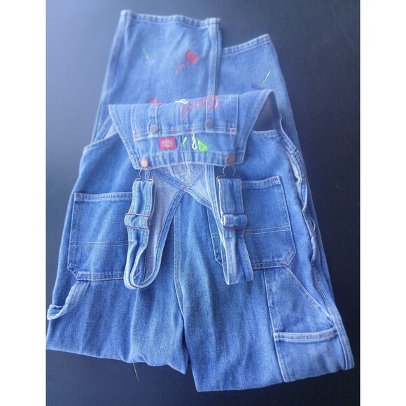 Dickies Bib Overalls Fall Womens L Y2K Artsisan Blue Denim Artsy DIY Outdoor - Picture 11 of 16